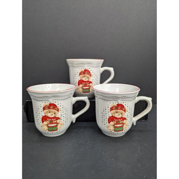 Vintage Tienshan Stoneware Theodore Bears Navidad 8 Oz Coffee Tea Cups Lot of 3 - Picture 5 of 8